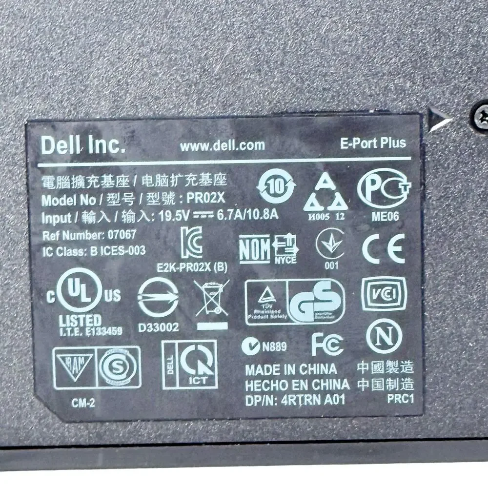 Dell PR02X E-Port Plus Laptop Computer Port Replicator Station with 130w Adapter